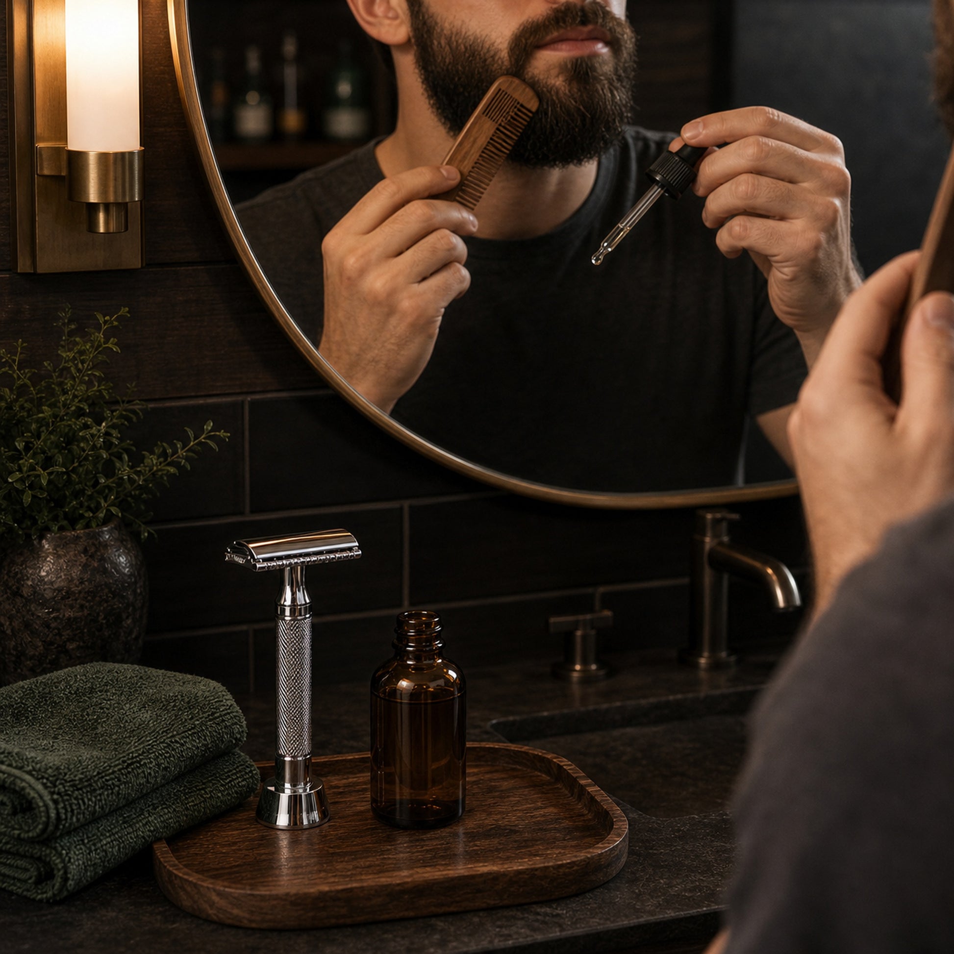 Beard Oil and Wooden Comb Kit — lifestyle